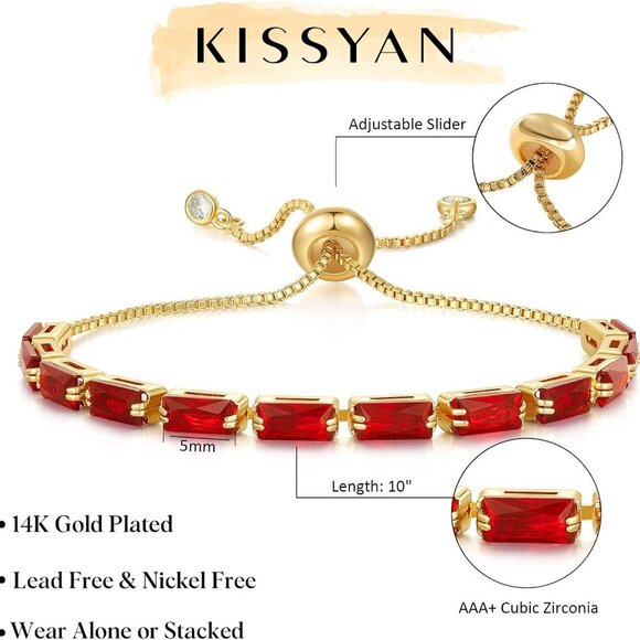 Tennis Bracelet for Women, 14K Gold Plated Cubic Zirconia Adjustable Slider Brac - Picture 4 of 9